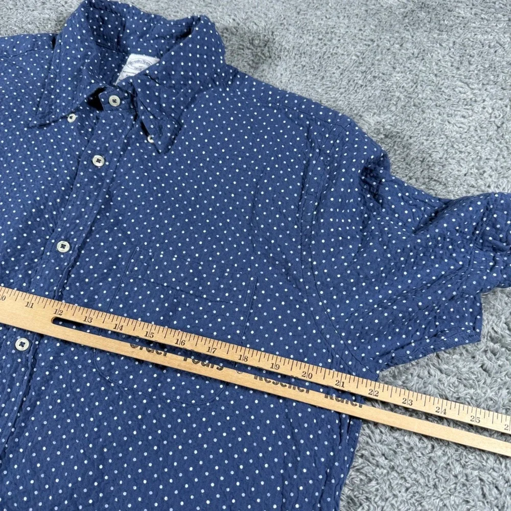 Brooks Brothers Shirt Mens Medium Blue Polka Dot Seersucker Short Sleeve Regular - Picture 5 of 6